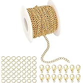 Forise 30 Feet Necklace Chains 3mm Twisted Links Chain for DIY Jewelry Making,Necklace Chains Set with 20Pcs Lobster Clasps 50Pcs Jump Rings