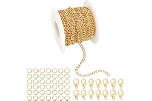Forise 30 Feet Necklace Chains 3mm Twisted Links Chain for DIY Jewelry Making,Necklace Chains Set with 20Pcs Lobster Clasps 50Pcs Jump Rings