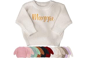 Custom Name Embroidery Toddler Knit Sweater – Round Neck Long Sleeve Pullover – Fall/Winter Baby Clothes