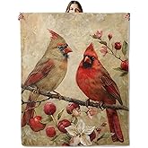 Cardinal Birds Throw Blanket for Girls Boys Kids Adults, 50x60 in, Cozy Flannel Blanket for Bedroom, Camping, Couch, Room Decor, Fuzzy Warm Soft Gifts
