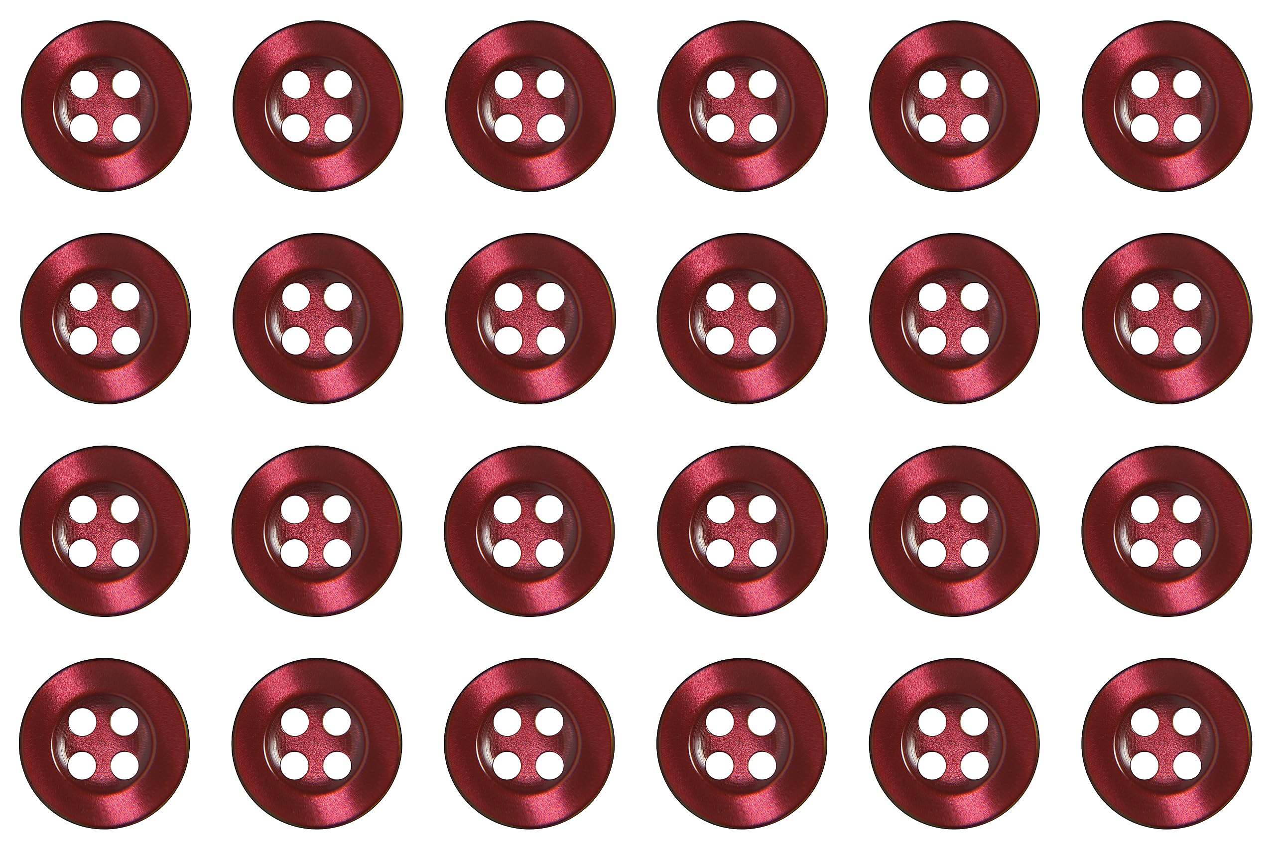Pack of 24 Burgundy 11mm Round Sew On Plastic Buttons for Shirts Blouses Pearlescent Flat 4 Holes 18L