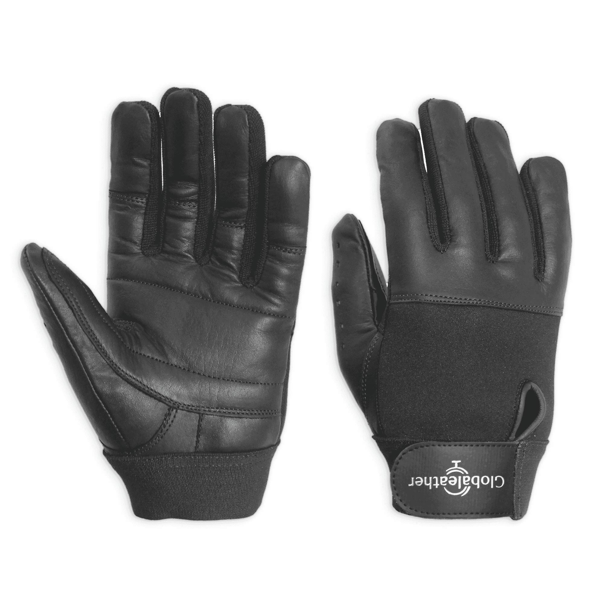 Globaleather Classic Full Finger Wheelchair Gloves - Black (Large) - Hardwearing, Padded Breathable Leather for Great Grip, Protection, Comfort & Durability