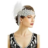 BABEYOND Women’s 1920s Headband Flapper Feather Headpiece with Chain Roaring 20s Gatsby Themed Party Hair Accessory