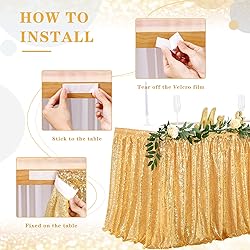 Table Skirt for Rectangle Table 6ft Gold Sequin