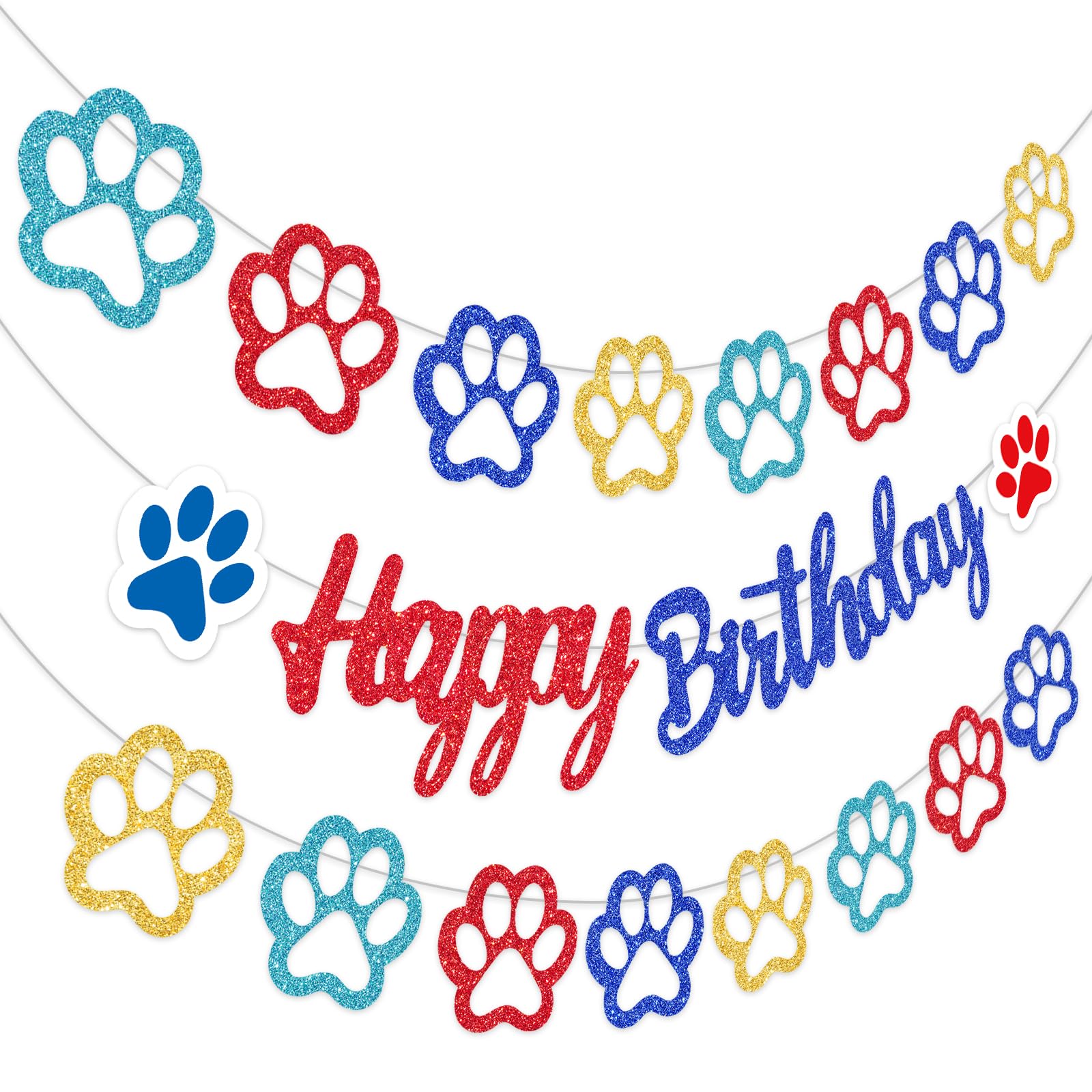 Photo 1 of Whaline Dog Paw Birthday Party Decorations Hanging Paper Banner Red Blue Pet Paw Happy Birthday Bunting Garland for Baby Shower Backdrop Decoration