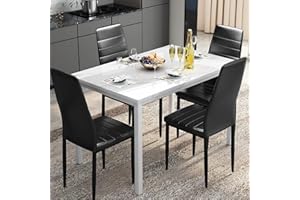 Lamerge Dining Table Set for 4, Marble Kitchen Table and Chairs for 4, Comfortable PU Leather Chairs,Dining RoomTable Set for Small Space,Living Room, Breakfast Nook,Black+White