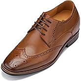 CALTO Men's Invisible Height Increasing Elevator Shoes - Brown Premium Leather Wing-tip Lace-up Formal Oxfords - 3 Inches Taller - Y10652 - Size 10 D(M) US