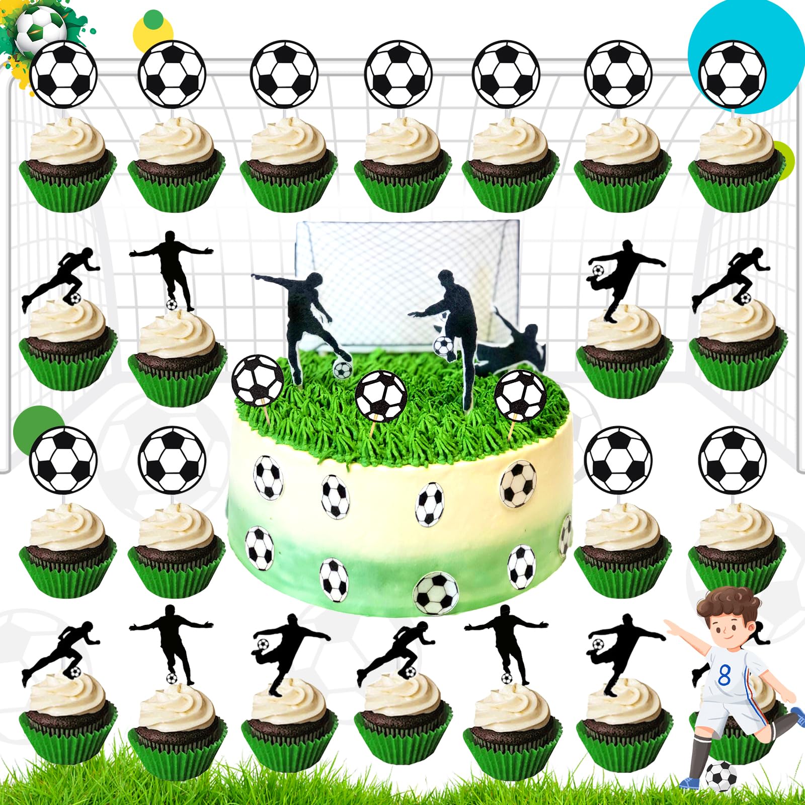 36 Pieces Football Cake Decoration, Football Cake Decoration, Football Party Decoration, Suitable for Birthday Party Decoration, Baby Shower, Cake Decorations