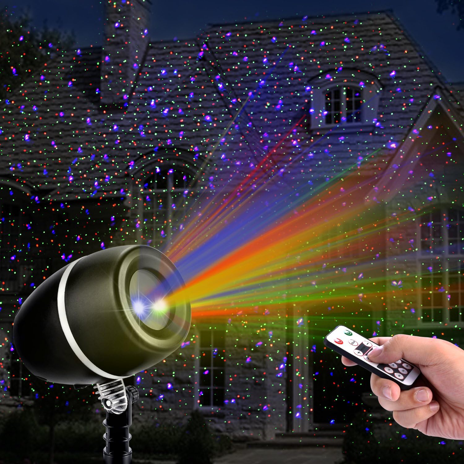 Christmas Laser Lights,Outdoor Projector lights with Remote Control by Clustars ,IP65 Waterproof,Red ,Green and Blue Laser Light Show Garden Spotlight For Xmas Holiday Party Landscape Decoration