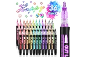 HOXIDA Double Line Outline Markers, 36 Colors Super Squiggles Shimmer Outline Marker Pen Set, Self Outline Metallic Markers Glitter Writing Drawing Pens for Birthday Greeting Card, Doodling, DIY Art Crafts