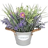 MIXROSE Artificial Plants Greenery Faux Lavender Flowers Purple in Pot 10" Tall Fake Potted Plant for Home Living Room Patio Coffee Table Farmhouse Aesthetic Bedroom Bathroom Decor