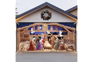 YIAOYINNZ 16x7ft Christmas Garage Door Banner Nativity Garage Door Covers Large Holy Nativity Stable Scene Christmas Backdrop Decorations for Winter Church Xmas Eve Holiday Outdoor Wall Decor(Religious)
