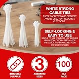 D.A.Y. Republic 100pc White Cable Ties Assorted 3 Sizes Self-Locking Zip Tie view 3