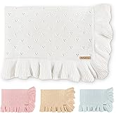 Pinuotu Cotton Pointelle Knitted Baby Blanket with Ruffle Trim, 40x31 Inches, Soft & Cozy for Newborns & Toddlers, Ideal for Swaddling, Crib & Stroller, Elegant Gift Box for All Seasons(White)