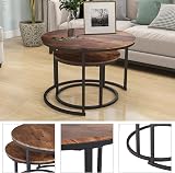 HOJINLINERO Black Round Coffee Table Set of 2 Industrial Stacking End Tables view 5