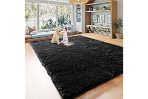 BSTLUV Super Soft Shaggy Area Rugs 3x5 Black Fluffy Fuzzy Carpet for Bedroom Floor, Non Slip Fur Throw Rug for Living Room Bedside Dorm Nursery Kids Playroom, Cute Accent Rugs for Girls Boys