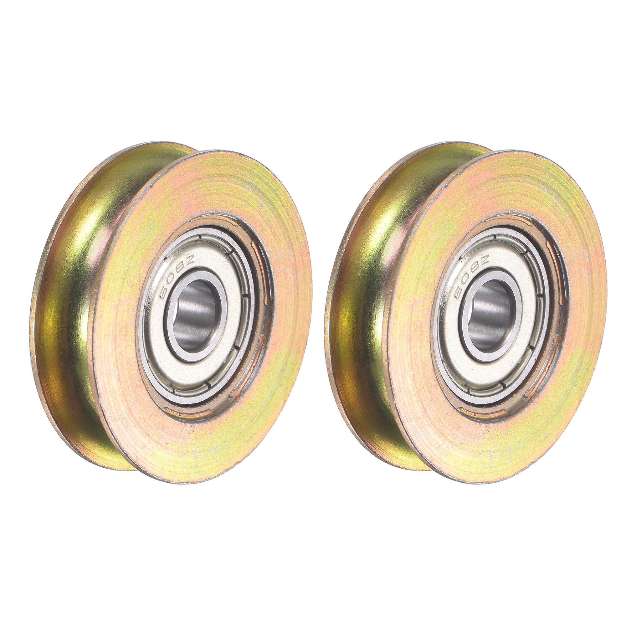 sourcing map Sliding Door Roller U Groove 8mm Shaft Hole 40mm Diameter 8.1mm Groove Width, Bearing Steel, Pack of 2