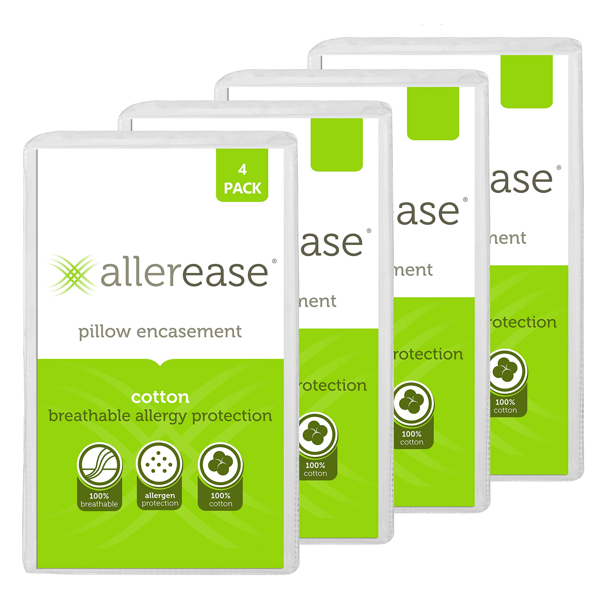 Aller-Ease Pillow Protectors, 100% Cotton, White, 4 Pack