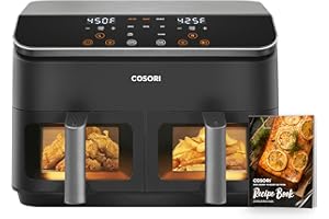 COSORI 9Qt Dual Air Fryer with Wider Double Basket, Cooking Meals at Once, 8 in 1 & Dishwasher Safe Airfryer Easy for Use, Fo