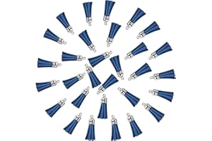 David accessories Keychain Tassels,Leather Tassels for Jewelry Making Colored Tassel Pendant for Keychain Accessories Craft and Earrings Bracelets Making 30pcs 1.5Inch (Blue, Silver White Caps)