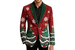 Christmas Blazer for Men One Button Ugly Corduroy Holiday Party Casual Suit Jacket Xmas Reindeer Snowflake Graphic Jackets