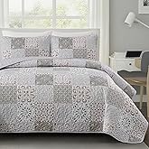 Dobuyly King Size Quilt Set Boho, Grey Plaid Patchwork Reversible Bedspreads Coverlet Set, 3 Pieces Soft Lightweight Microfiber Neutral Quilt Bedding Set for All Seasons 110"x90"