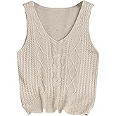 OYOANGLE Women's Cable Knit Sweater Vest Lightweight V Neck Sleeveless Sweater Top