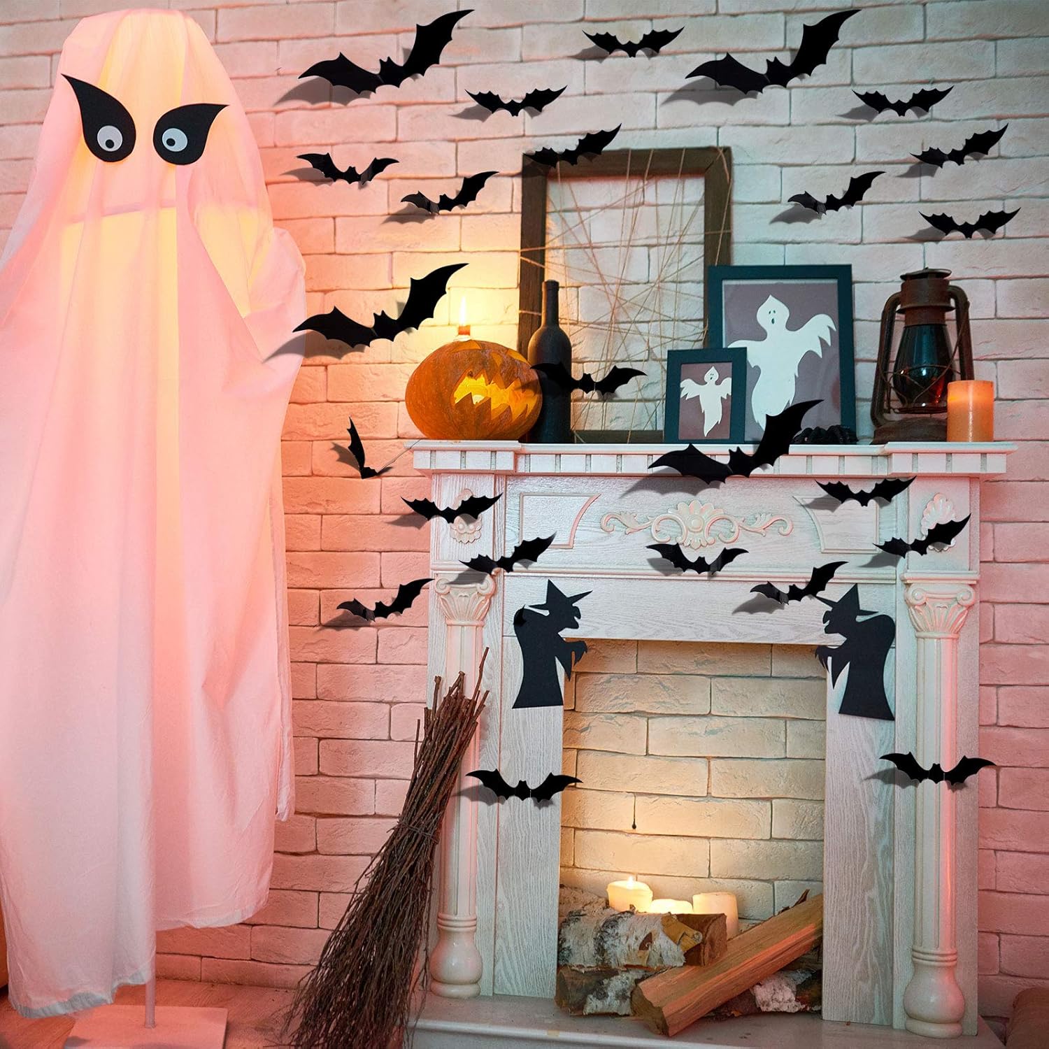 Halloween 3D Bats Decoration Plastic Bat Wall Stickers for Home Window Decor Party Supplies (60PCS): Kitchen & Dining