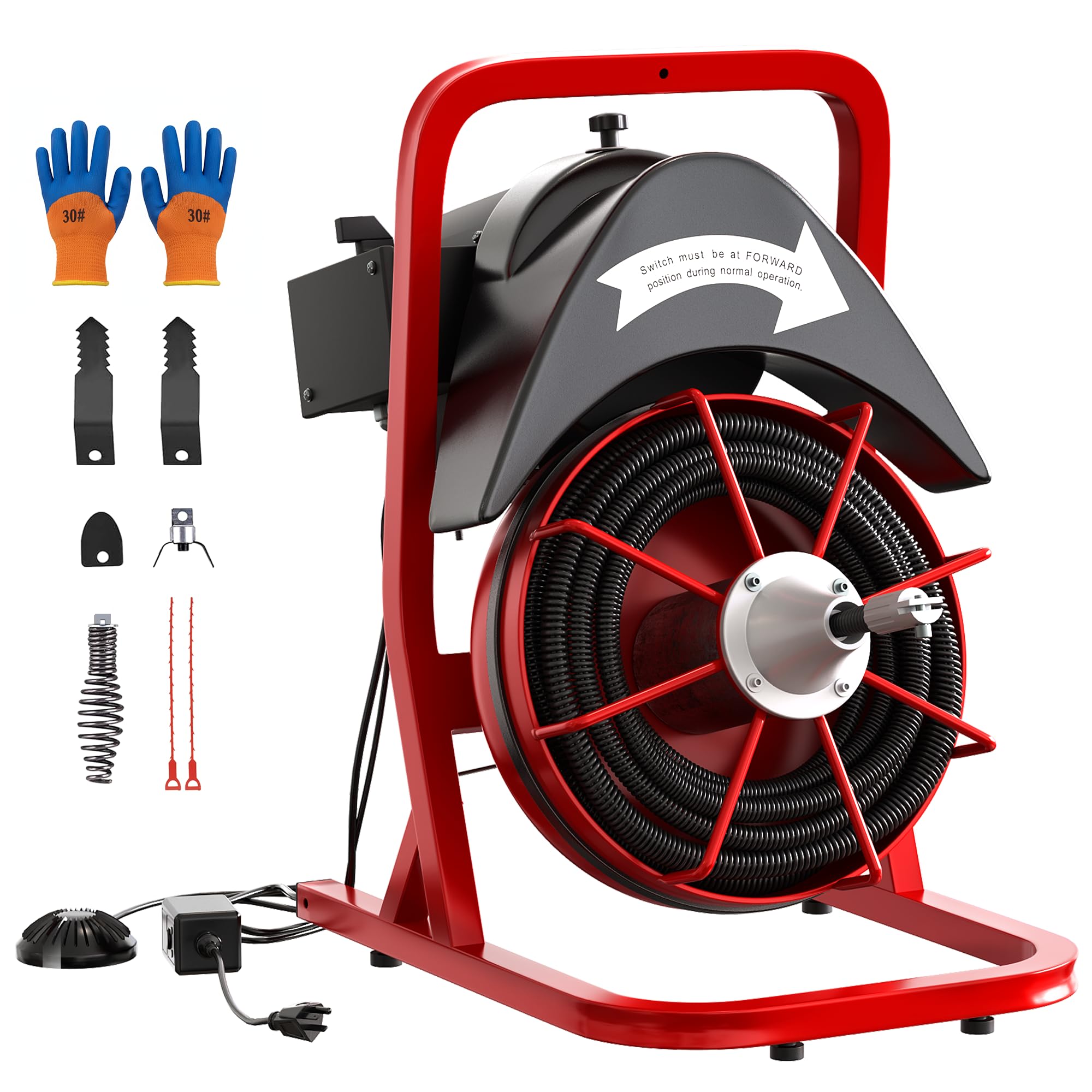 Photo 1 of *** USED, DIRTY ***Drain Cleaner Machine 75FT x 1/2 Inch Steel Core Cable Portable 370W Electric Drain Cleaning Machine With Sewer Auger, Cutter, Air-activated Foot Switch, for Commercial, Home