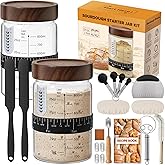 RYTOXILO Sourdough Starter Jar Kit, 34 Oz Glass Sour Dough Jars Wide Mouth for Beginners, 10 Pcs Bread Starter Container Set with Acacia Wooden Lid, Glass Jar with Bread Baking Supplies Accessories