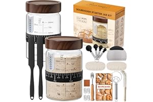 RYTOXILO Sourdough Starter Jar Kit, 34 Oz Glass Sour Dough Jars Wide Mouth for Beginners, 10 Pcs Bread Starter Container Set with Acacia Wooden Lid, Glass Jar with Bread Baking Supplies Accessories