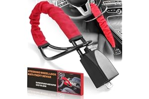 Esploratori Steering Wheel Lock and Seat Belt Anti-Theft Lock with Keys for Car Security - Universal Fit for Most Vehicles, SUVs, Vans, Golf Carts, and Trucks Red
