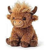 SHSEEN Highland Cow Stuffed Animal - 8 Inch Fluffy Plush with Styleable Hair, Soft Cow Toy for Toddler & Baby, Cute Sitting Scottish Cattle Gift for Kids & Desk Decor