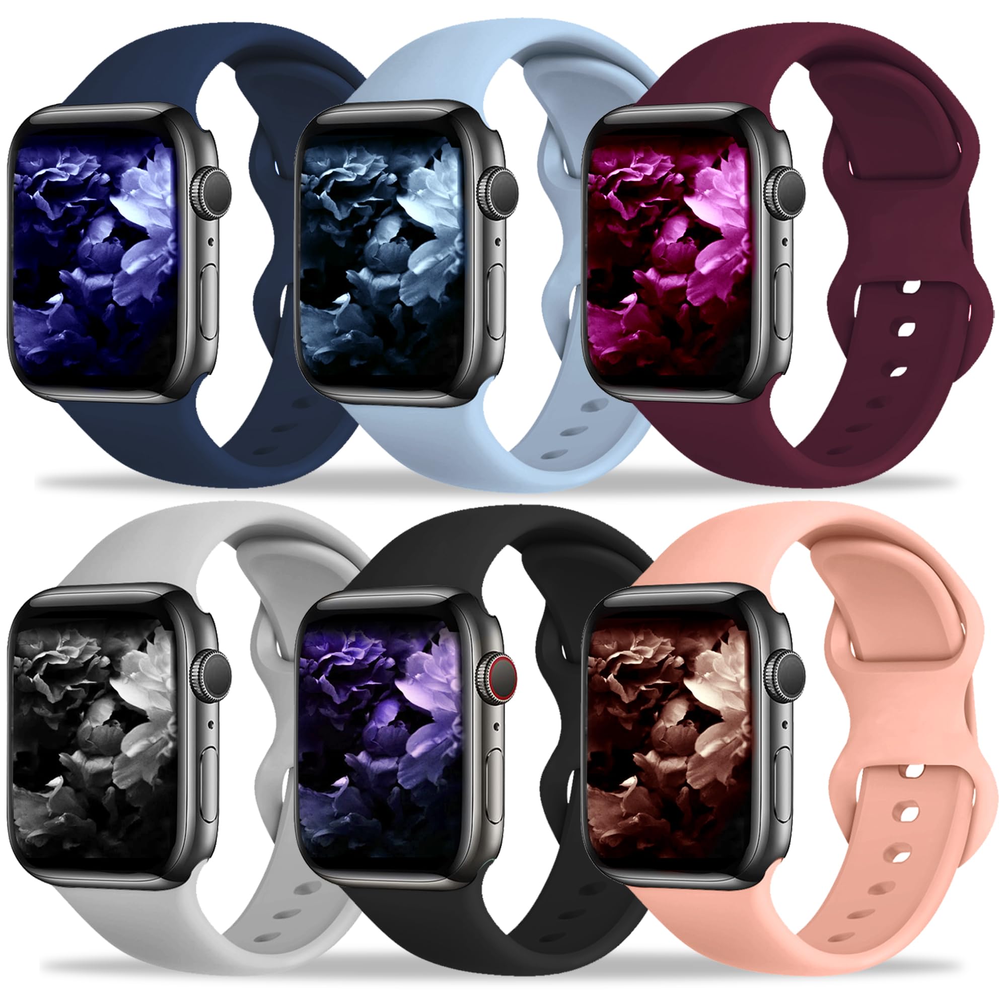 Kounlsyam 6 Pack Bands Compatible with Apple Watch Band 49mm 46mm 45mm 44mm 42mm for Women Men, Sport Silicone Breathable Strap for iWatch Series Ultra 11 10 9 8 SE 7 6 5 4 3 2 1