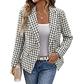Mina Self 2026 Spring Women's Tweed Plaid Blazer Jacket - Double-Breasted Fully-Lined Slim Petite Cute Casual Work Pocket