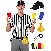 SOMSOC 6Pcs Referee Costume Set, V-Neck Referee Shirt Cards Hat Penalty Flag Whistle Sandbag for Football Soccer