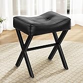 Memobarco 18-Inch Leather Vanity Stool Chair, Vanity Bench with Metal X-Leg, Ottoman Accent Stool with Thick Padded Saddle Se