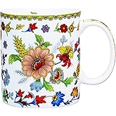 LanHong Bone China Coffee Mug Floral Tea Mug - 12 oz Cute Coffee Tea Mug with Floral Pattern - Birthday Christmas Gifts for Women Men Friend