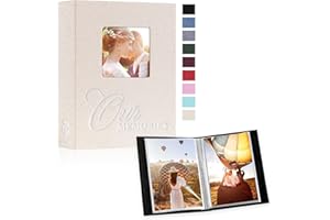 Lanpn Photo Albums 4x6 100 Photos 2 Packs Slip in, Linen Hardcover Window Small Mini Capacity OURMEMORIES Photo Book Photobook Each Pack holds 100 Vertical Photos (Beige)