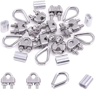 Swpeet 24Pcs M3 Wire Rope Accessory Set with Clip Thimble and Sleeve