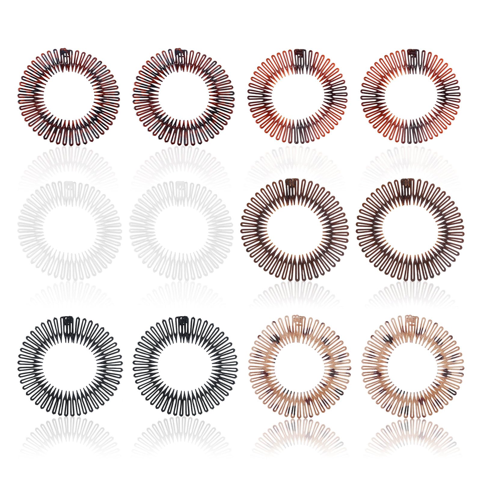 UILYNIU Flexi Headband with Circular Stretch Comb - 12 Pcs Elastic Plastic Round Hair Accessories for Women Girls (Multicolor)