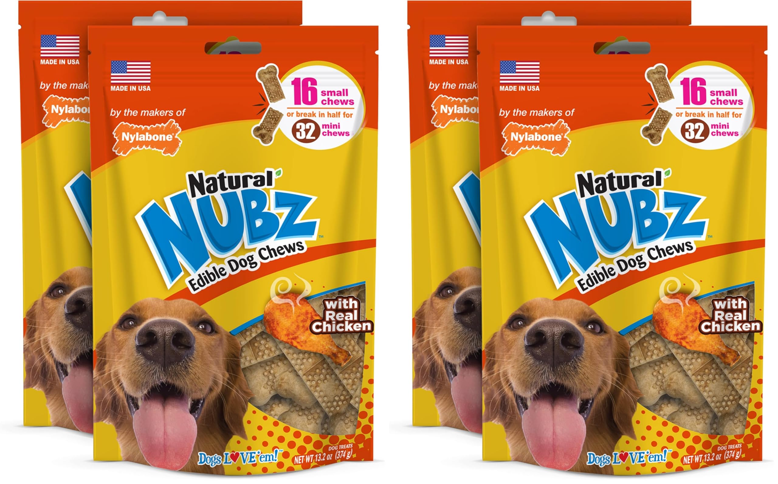 Nylabone Nubz Natural Dog Chew Treats,Chicken Flavor Pet Dental Chews for Small Dogs,Longer-Lasting Dog Bones Made in USA - Up to 30 lbs.,16 Count (Pack of 4) Image