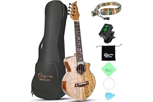 Hricane Concert Ukulele Spalted Maple 23 Inch Ukelele for Beginners, Professional Wood Uke with Glossy Satin Body Ukulele Stater Kit