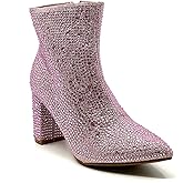 Women Rhinestone Block Chunky Heel Ankle Bootie Iceberg 12 By Forever shoes Pink Size 9
