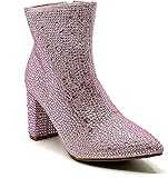 Women Rhinestone Block Chunky Heel Ankle Bootie