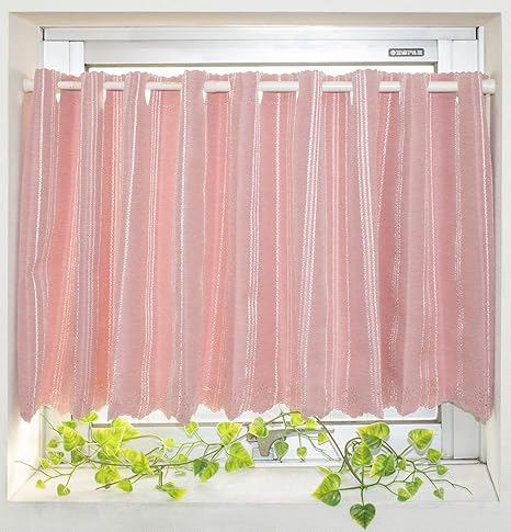 Amazon アイムス カフェカーテン 幅145 丈45cm 遮光生地 ピンク 遮光 ジオン ウォッシャブル 小窓 カーテン 戸棚 ポリエステル 日本製 カーテン オンライン通販
