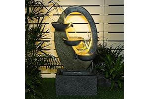 SUNLINUA Elliptical Curve Zen Outdoor Floor Water Fountain with LED Light Cascading for Garden, Living Room, Patio, Porch, Home Decor, 35.4" Height