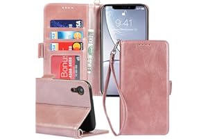 iCoverCase Compatible with iPhone XR Wallet Case with Wrist Strap, [RFID Blocking] PU Leather Kickstand Case with Credit Card