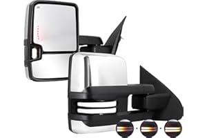 SANOOER Switchback Towing Mirror Compatible with 2014-2018 Chevy Silverado GMC Sierra Tow Mirrors with Power Adjusted Heated Glass Running Light&Turn Signal Light Backup Lamp (Chrome Back)