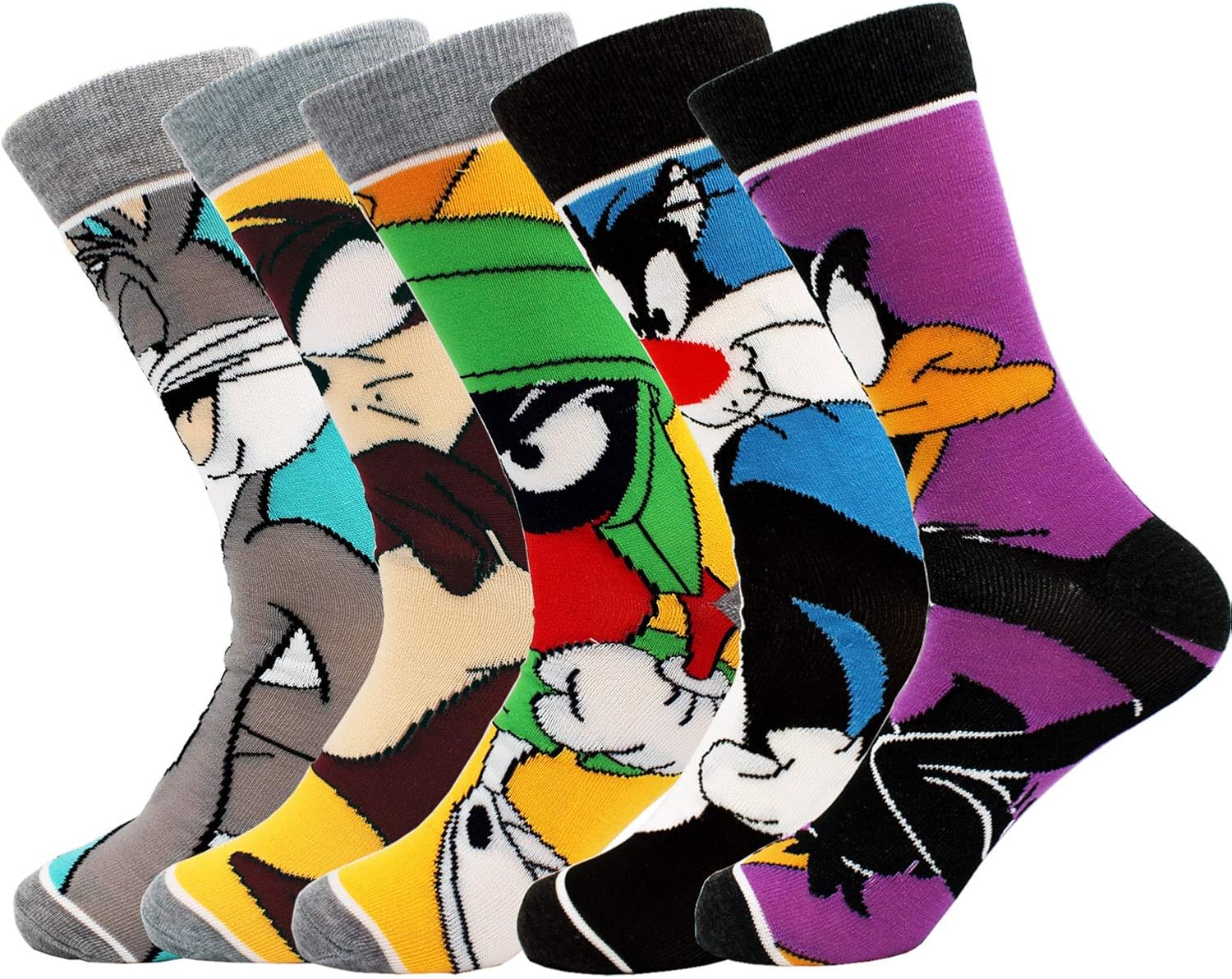 PIROIT Damen-Socken-Set – 5 Paar Blumen-Baumwollsocken In Vintage-Muster, One Size (Schwarz, Weiß, Grau, Blau, Orange)